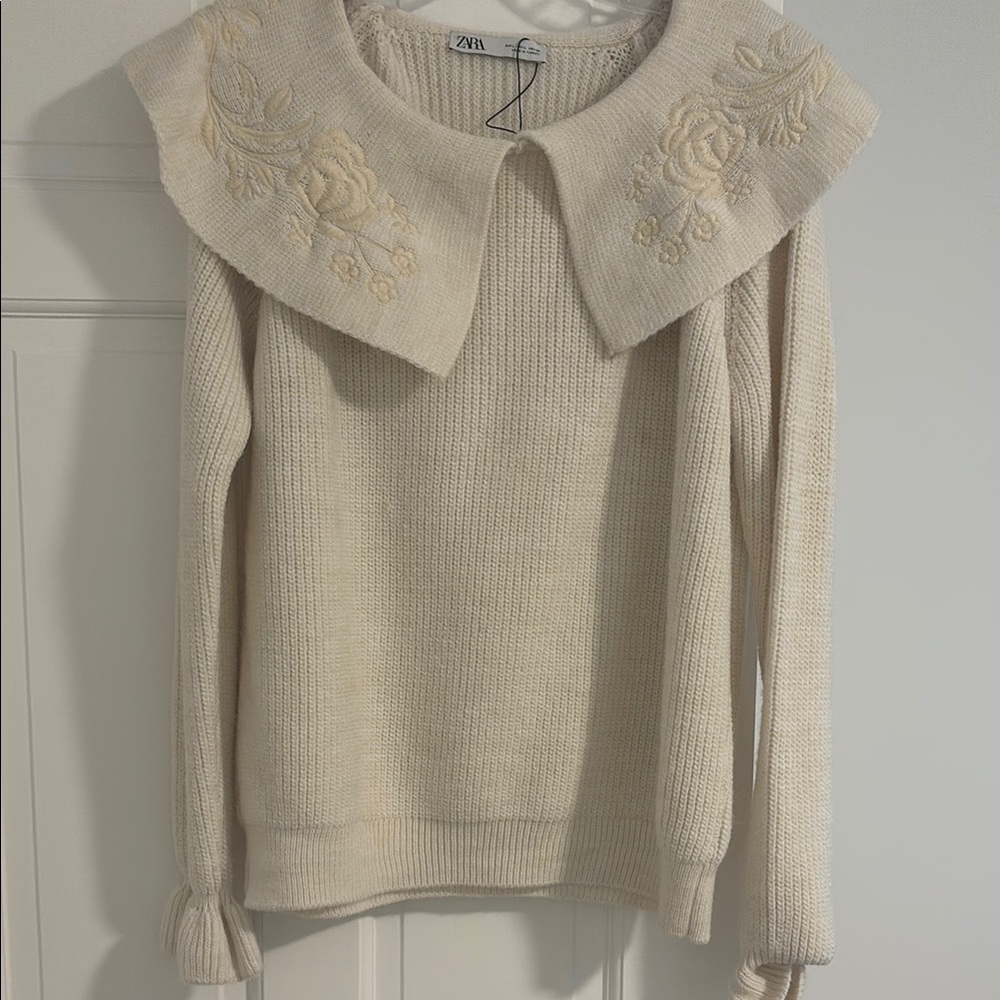 Zara Beige Floral Women's Sweater